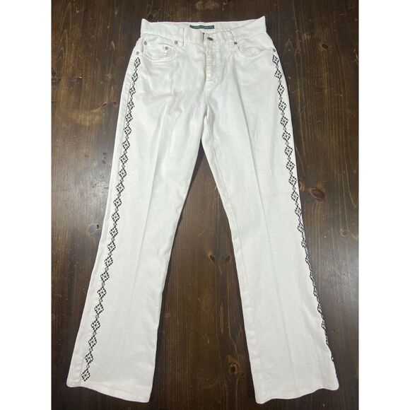Denim - Ralph Lauren Jeans Southwestern Beaded Bootcut White‎ Boho Sz 4 Embellished chic